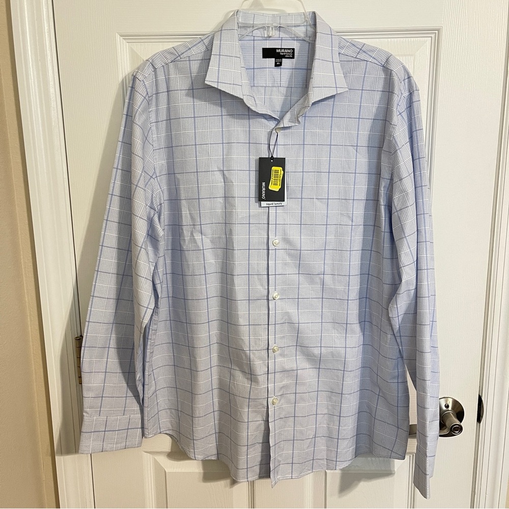 Murano liquid luxury dress shirt size XL Light Blue print NWT